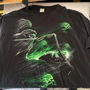 Black and Green Motorcycle Reaper Graphic T-Shirt